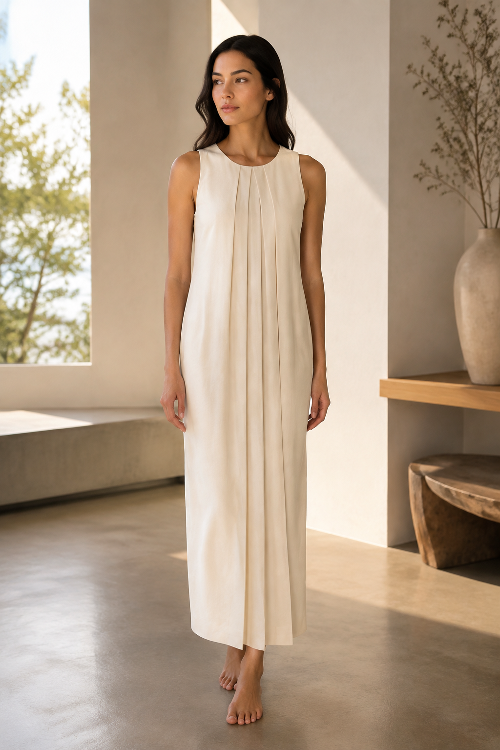 Window-Pleat Column Dress