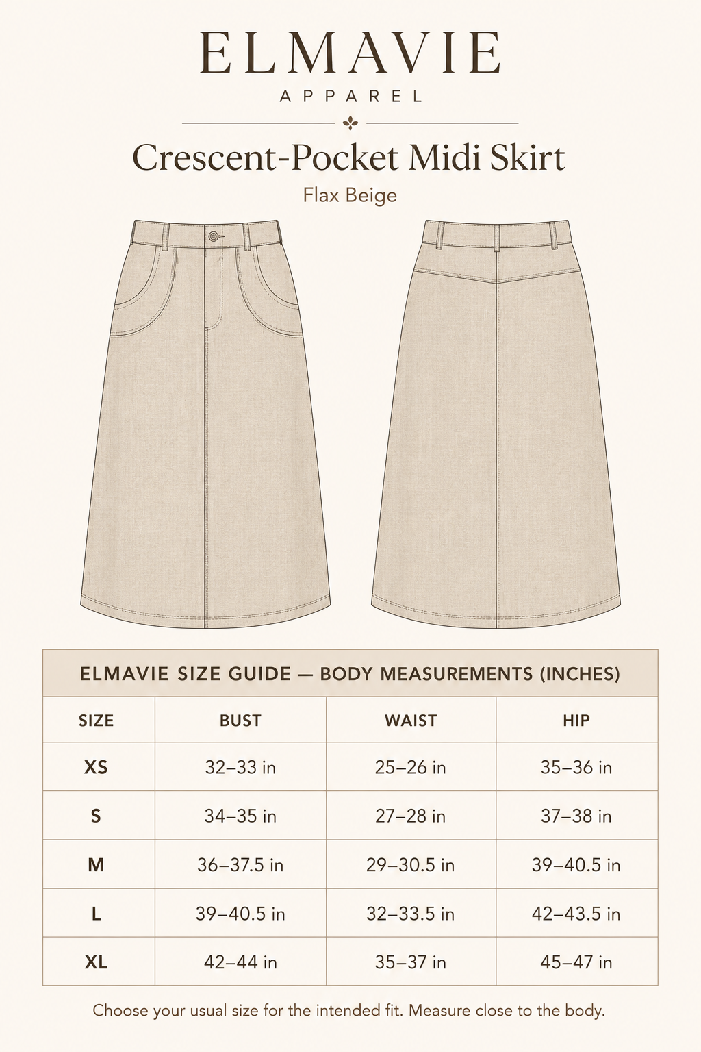 Crescent-Pocket Midi Skirt