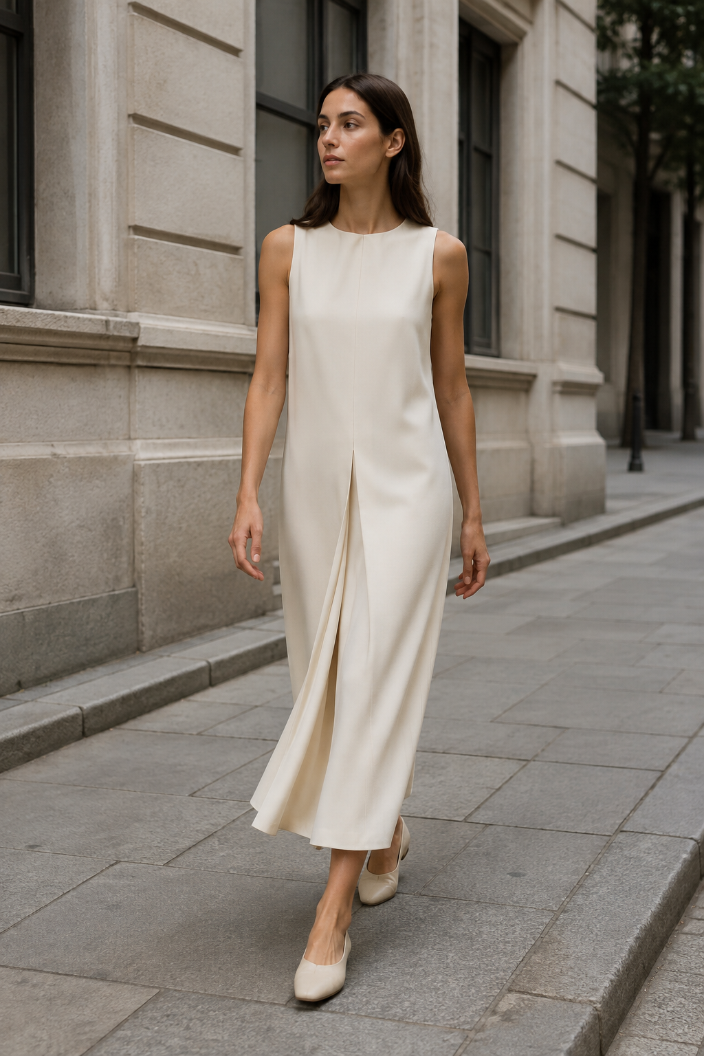 Window-Pleat Column Dress