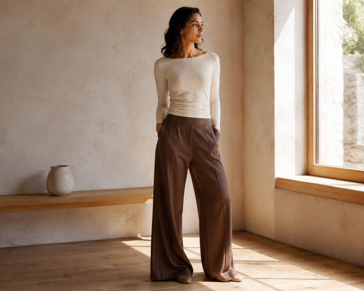 Ribbon-Seam Wide Pants